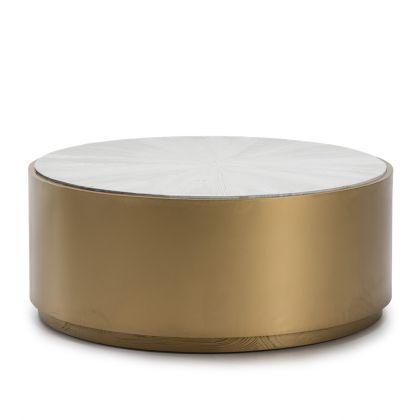 Coffee Table 100x100x41 White Wood/Gold Metal