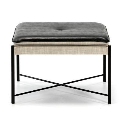 Pouf 60x60x41 Black Metal/Grey Fabric/Black Faux Leather Pouf 60x60x41 Black Metal/Grey Fabric/Black Faux Leather