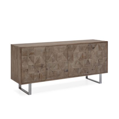 Aparador Diseño Vintage Madera Erosionada Metal Plateado, 185 Cm