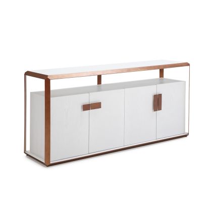 Aparador art decó en madera blanca y metal color cobre.