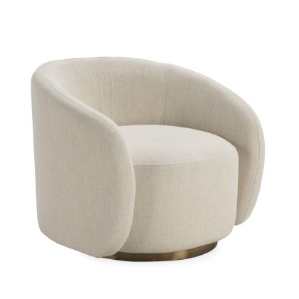 Sillón de Tela y Metal en Blanco roto y Dorado.
