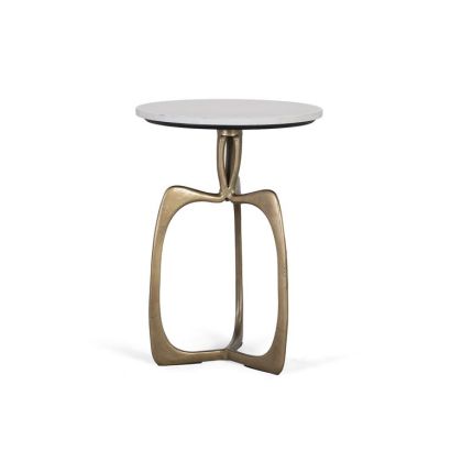 Mesa Auxiliar Tapa Mármol Blanco Base Metal Color Oro, 60 Cm