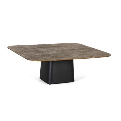 Mesa Centro Cuadrada Tono Bronce Metal Negro, 90 Cm