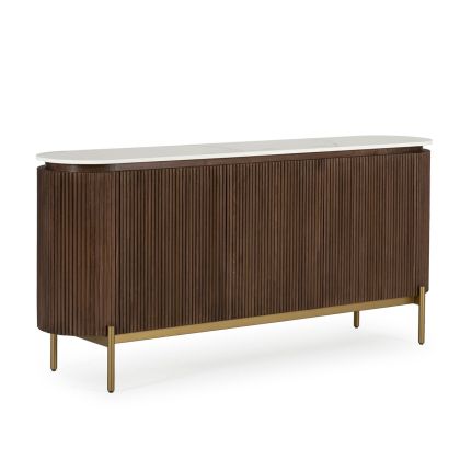 Sideboard 180x45x85 Elm Wood/Reconstructed Marble/Metal -- Natural/White/Gold