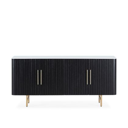 Sideboard 180x45x84 Elm Wood/Reconstructed Marble/Metal -- Black/White/Gold