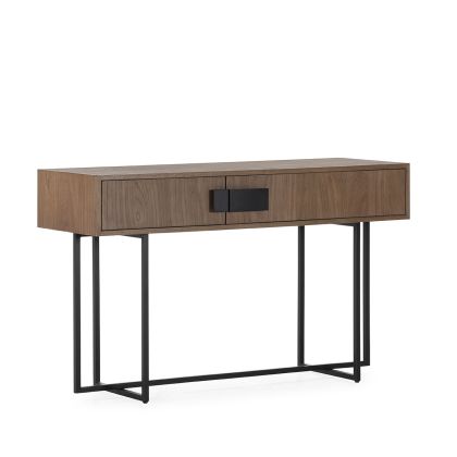 Consola industrial en madera nogal y hierro negro mate. Consola industrial en madera nogal y hierro negro mate.
