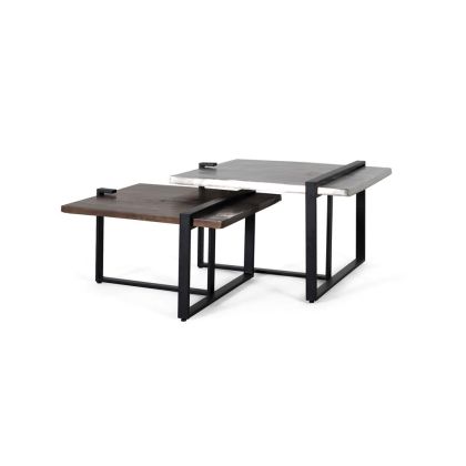 Set 2 Mesas Centro Mármol Blanco Negro Hierro, 72 Cm