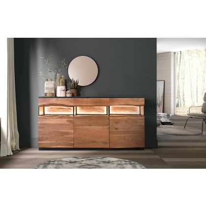 Aparador Madera Natural Luz Led 3 Puertas, 180 Cm