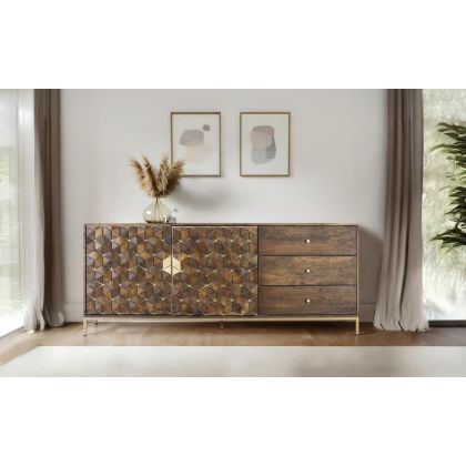 Aparador Diseño Geométrico Natural Dorado Madera Mango, 190 Cm