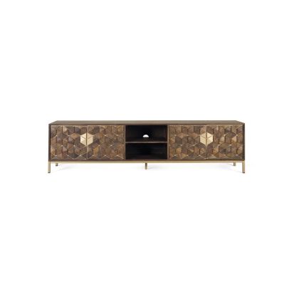 Mueble TV Mango Nogal Metal Oro, 190 Cm
