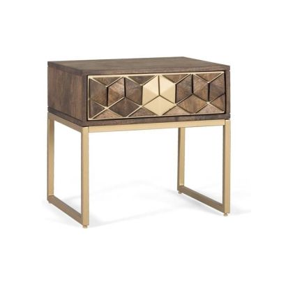 Mesita De Noche Madera Metal Oro, 51 Cm
