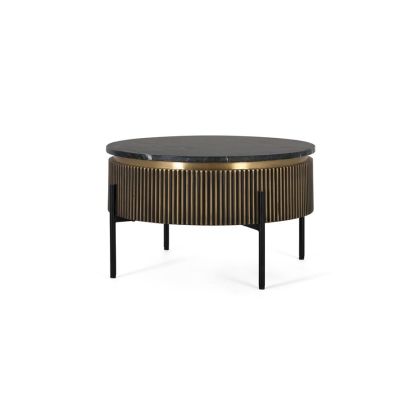 Mesa Centro Sambhal  Madera Bronce Mármol Negro, 70 Cm