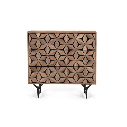 Cómoda 3 Cajones Madera Tallada Salón, 79 Cm