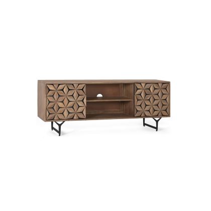Mueble TV Madera Natural/Negro 2 Puertas, 147 Cm