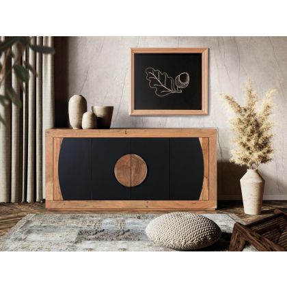 Aparador Madera Natural Negro 4 Puertas, 160 Cm
