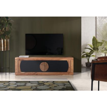 Mueble TV  Acacia Natural Negro  4 puertas, 160 Cm