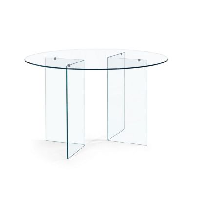 Mesa de comedor moderna en vidrio y vidrio templado transparente.