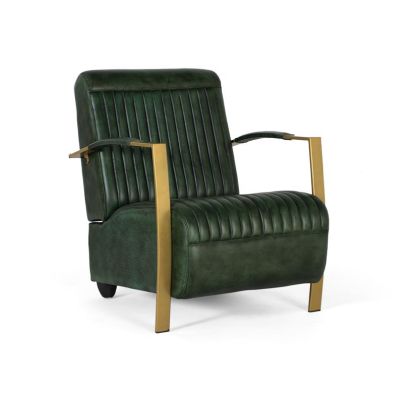 Sillón Tapizado Piel Verde Hierro Oro Salón,  80 Cm