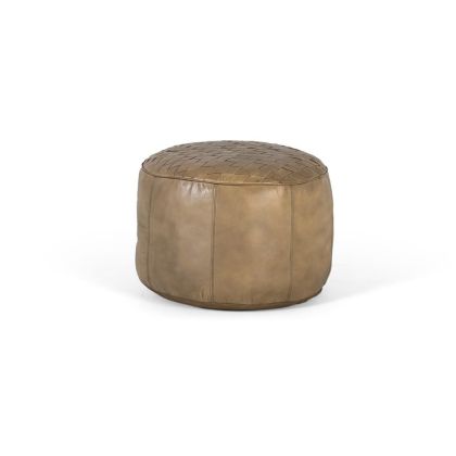 Puff Redondo Piel Beige Trenzado, 51 Cm