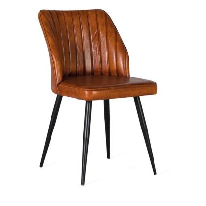 Silla Tapizada Piel Marrón Metal Negro, 86 Cm