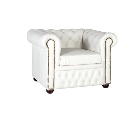 Sillón Piel Blanco Capitoné Botonadura, 96 Cm