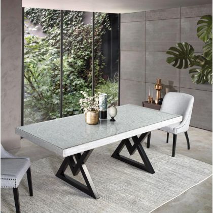Mesa Comedor Rectangular Mango Tallado Gris, 200 Cm