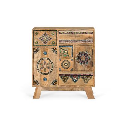 Cajonera Mango Natural 5 Cajones Pintado, 68  Cm