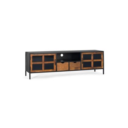 Mueble TV  Madera Natural Negro 2 Cajones,  180 Cm