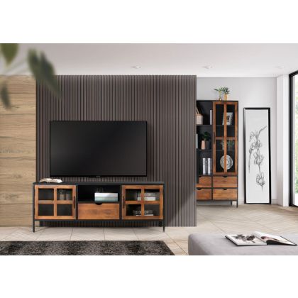 Mueble TV Mango Metal Negro 2 Puertas, 150 Cm