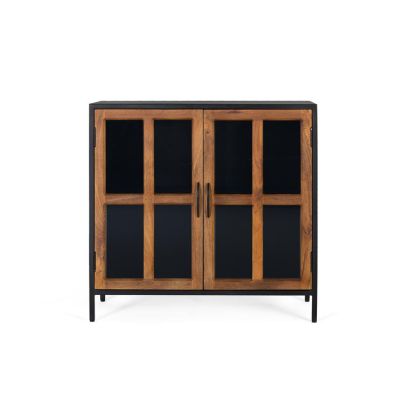 Aparador 2 Puertas Cristal Madera Natural, 90 Cm