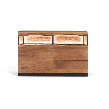 Aparador Madera Maciza Luz Led 4 Cajones, 120 Cm