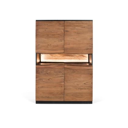 Aparador Alto Madera Natural 4 Puertas Led, 147 Cm