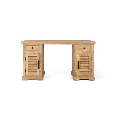 Escritorio madera neutral patas puerta cajón