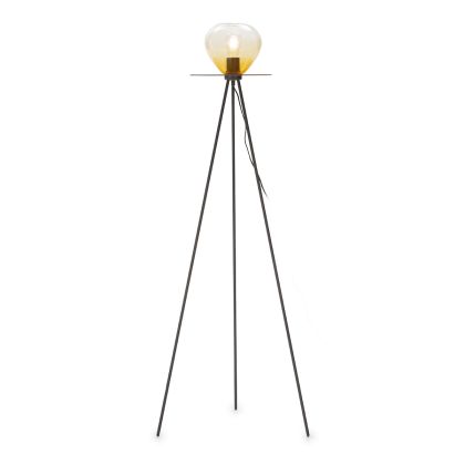 Floor Lamp 60x60x160 Black Metal/Amber Glass