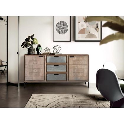 Sand Stone Grey Wood Sideboard 2 Drawers, 160 Cm