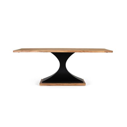 Mesa De Comedor Madera Natural Metal Negro Semiovalada, 200 Cm