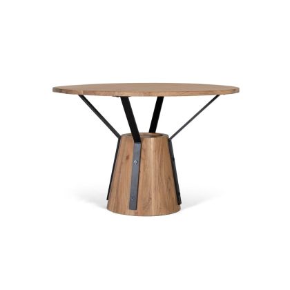 Mesa De Comedor Redonda Mango Natural Soportes Metal Negro, 116 Cm