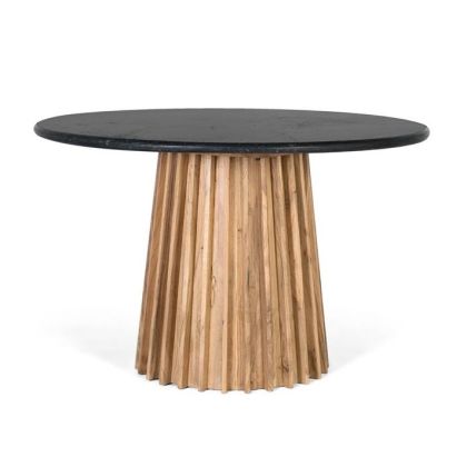 Mesa De Comedor Redonda Mármol Negro Mango Natural, 120 Cm