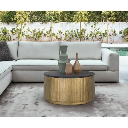 Mesa Centro Metal oro Tapa Granito negro, 80 Cm