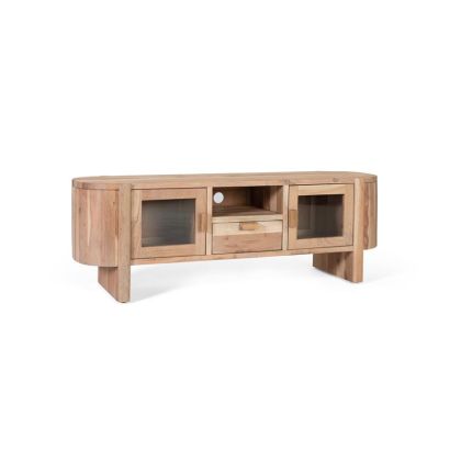 Mueble TV Madera Natural 2 Puertas 1 Cajón Curvo, 149 Cm