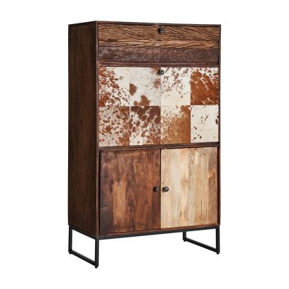 Mueble Bar Mango Recuperado Piel Marrón 2 Puertas, 152 Cm