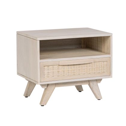 Mesita De Noche Madera Blanco Decapado, 45 Cm