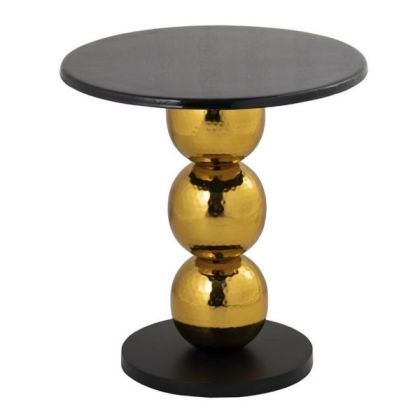 Mesa Auxiliar Art Decó Redonda Hierro Negro Dorado, 40 Cm