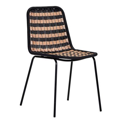 Silla Terraza Ratán Negro Natural Hierro, 57 Cm