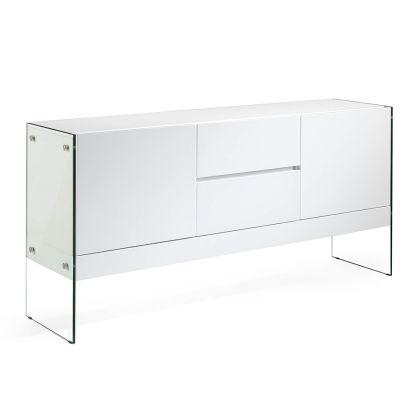 Aparador moderno, blanco, lacado, cristal hiroko 180 cm