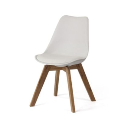 silla escandinava, blanca, polipiel, pvc, Patas roble, 60 Cm 