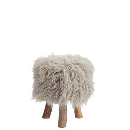 Taburete redondo étnico, blanco vellón, madera nit 30 cm