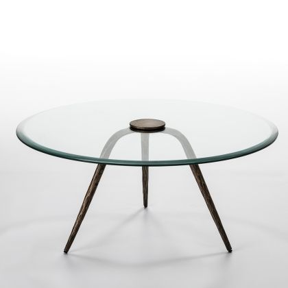 Mesa De Centro Vintage Dorado,Cristal y Hierro Forjado, Soon 91 Cm