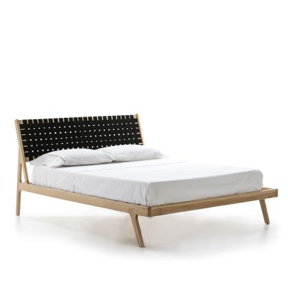 Cama Madera Natural Fresno, Tejido Negro