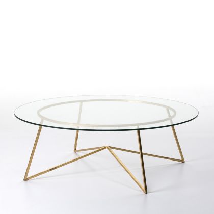 Mesa Centro Redonda Art Decó 119 Cristal Y Metal Dorado